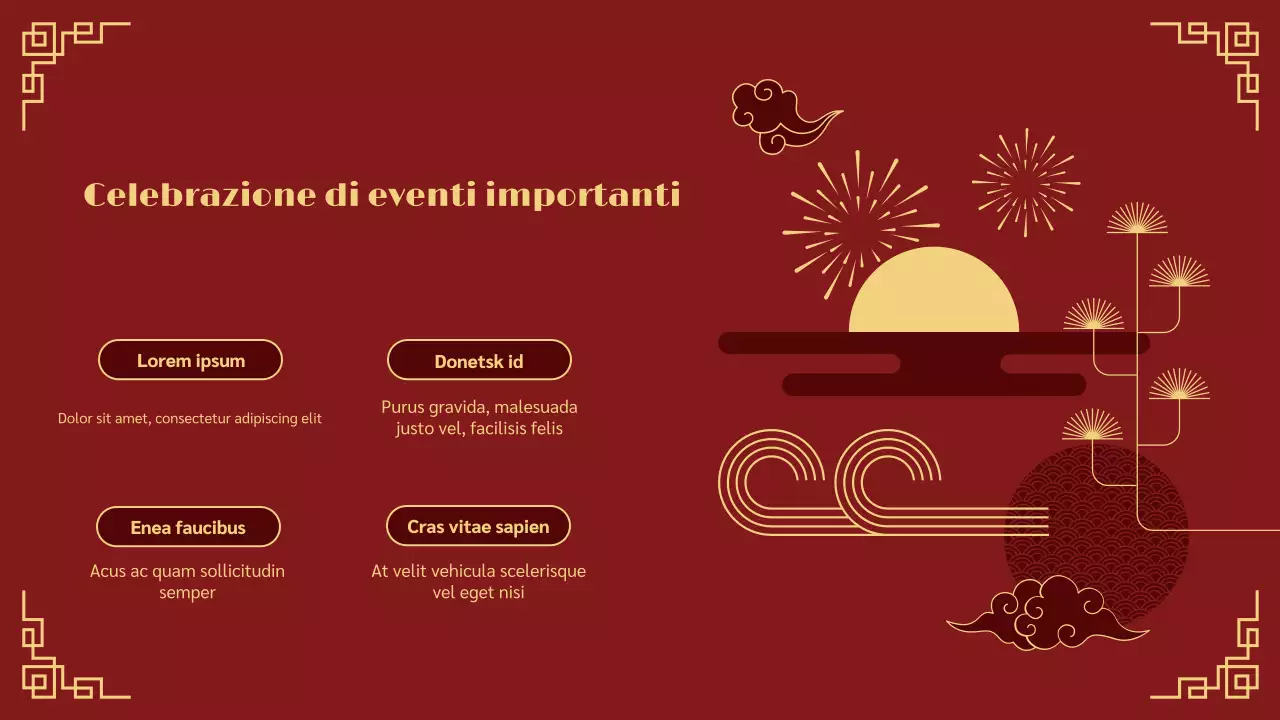 presentazione del capodanno lunare tradizionale in rosso e oro