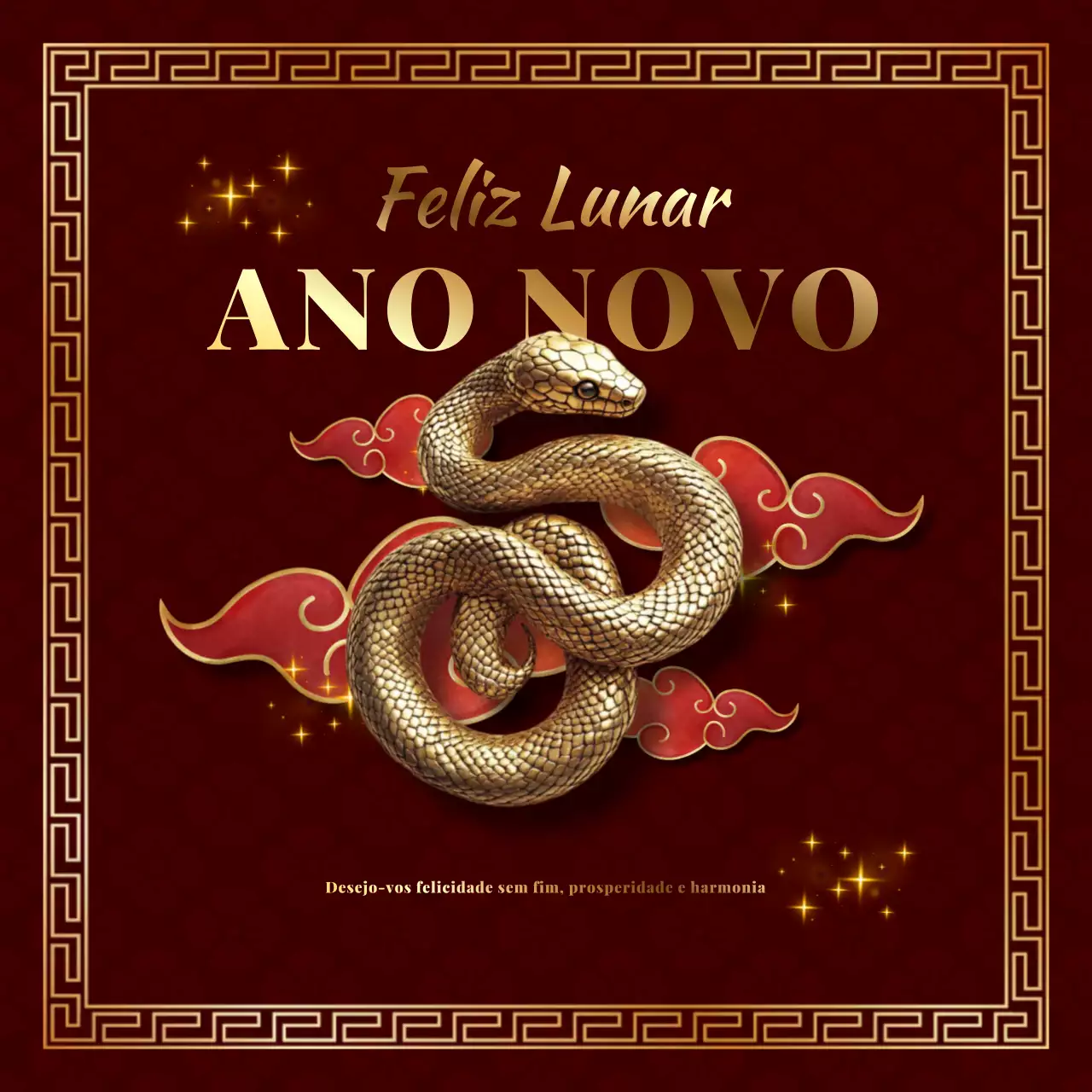Quadrado vermelho e dourado para redes sociais do Ano Novo Lunar
