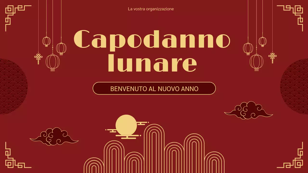 presentazione del capodanno lunare tradizionale in rosso e oro