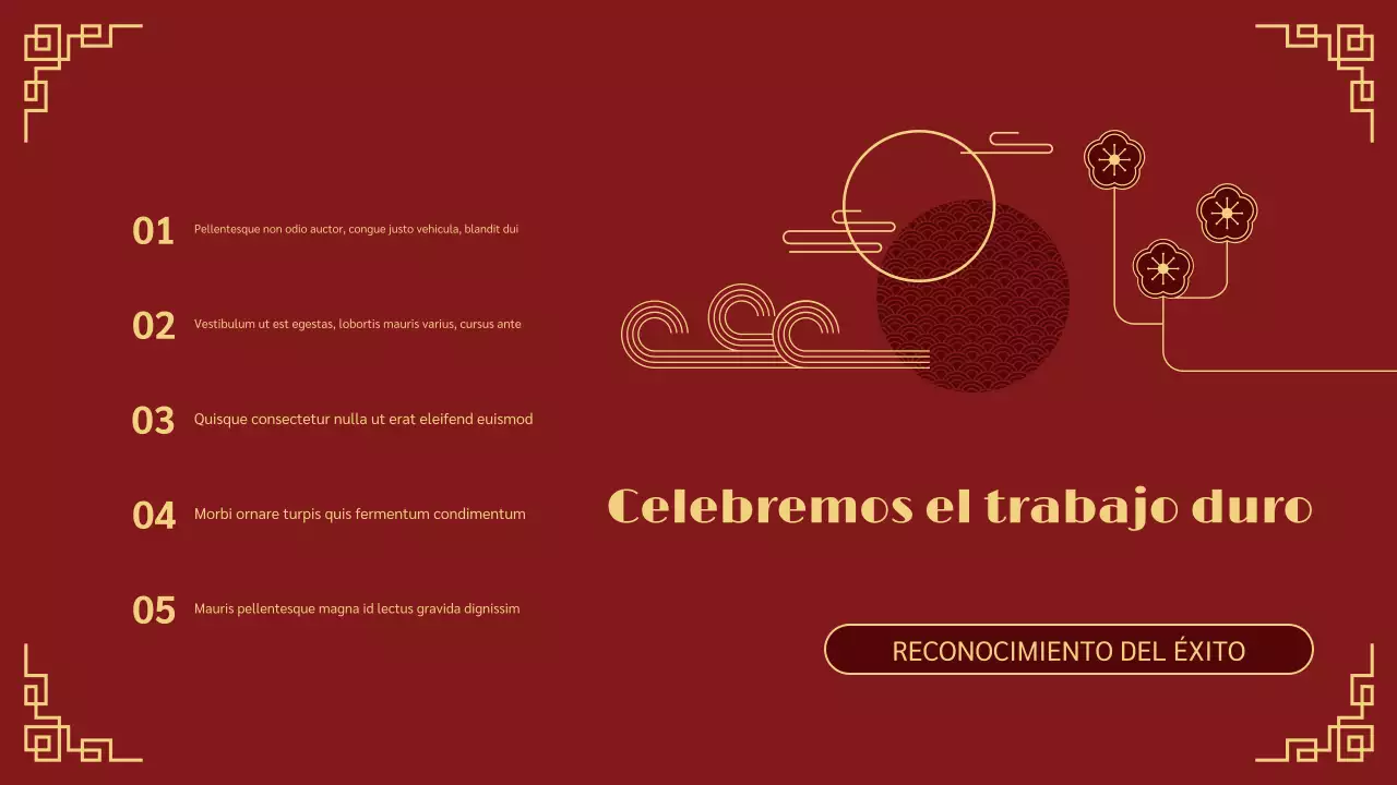 presentación tradicional del año nuevo lunar en rojo y dorado