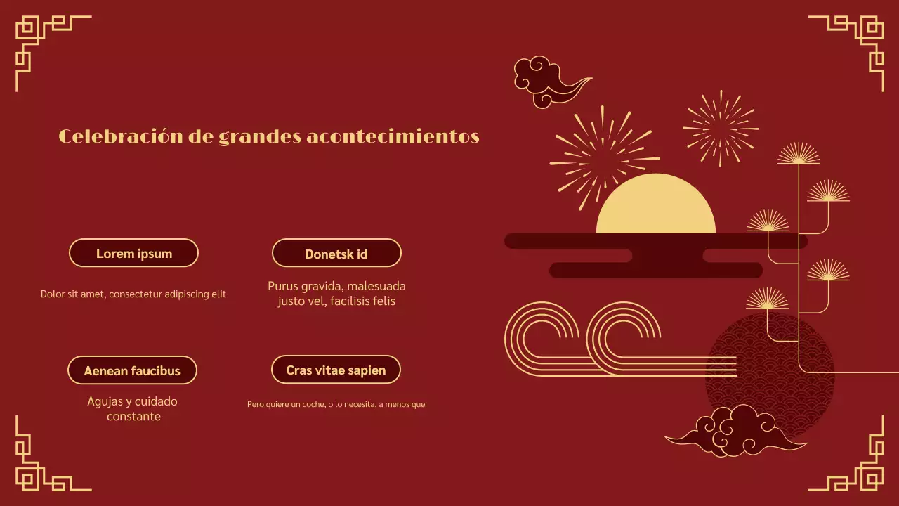 presentación tradicional del año nuevo lunar en rojo y dorado