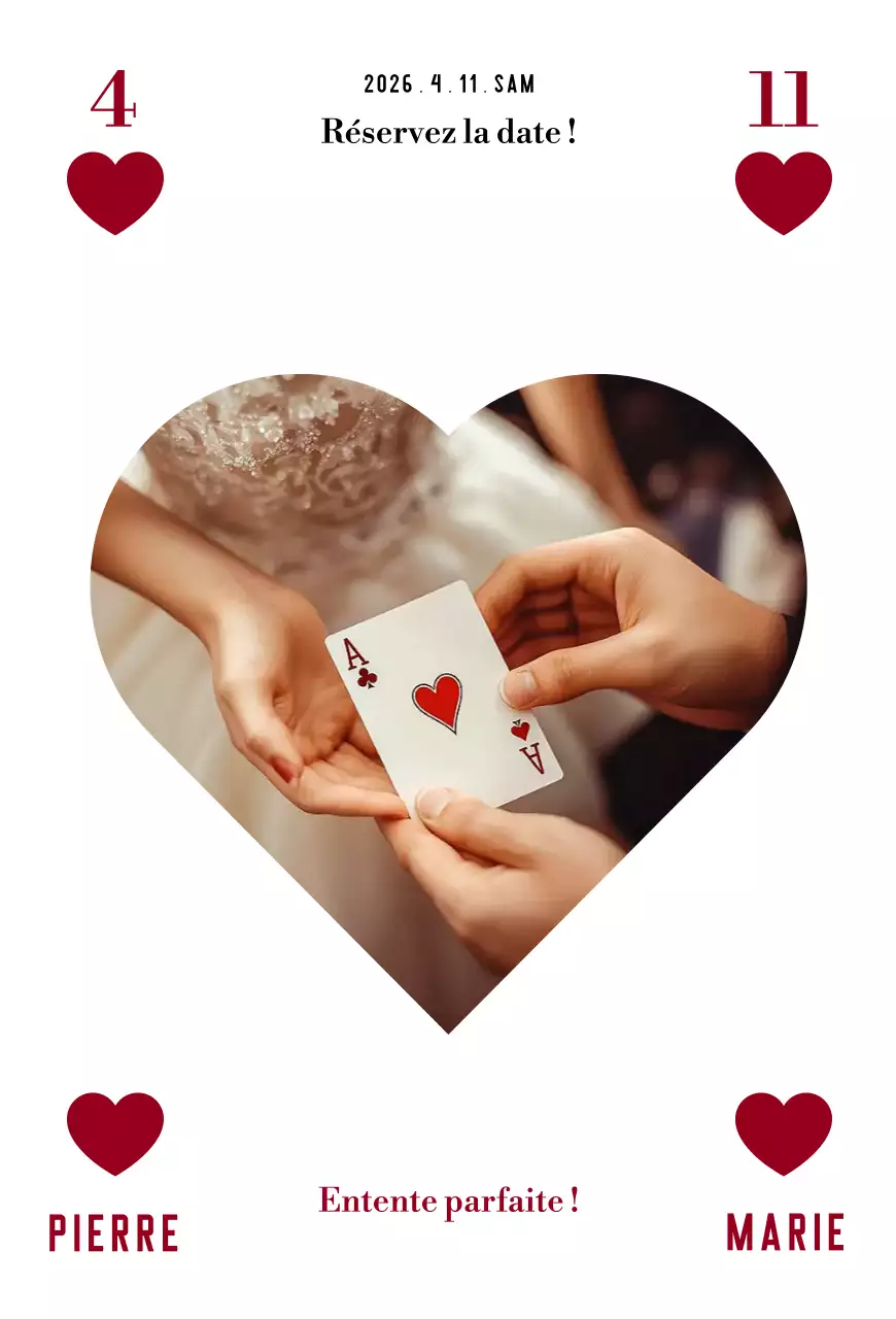 Invitation de mariage avec cartes de poker rouges