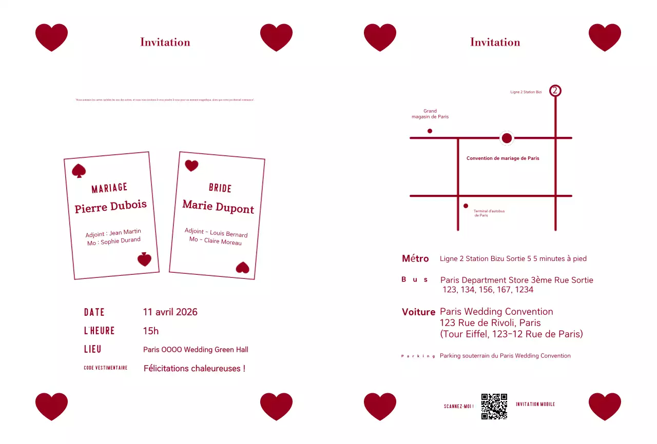 Invitation de mariage simple rouge