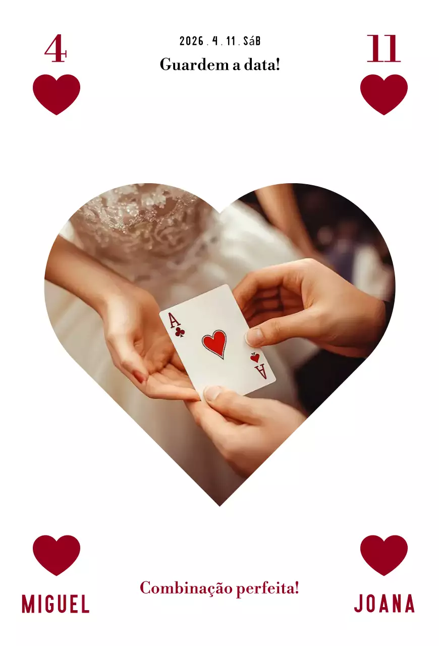 Convite de casamento com cartão de póquer vermelho