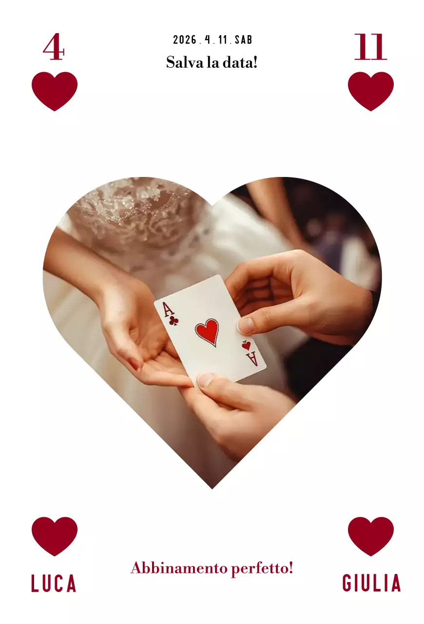 Invito di matrimonio con carta da poker rossa
