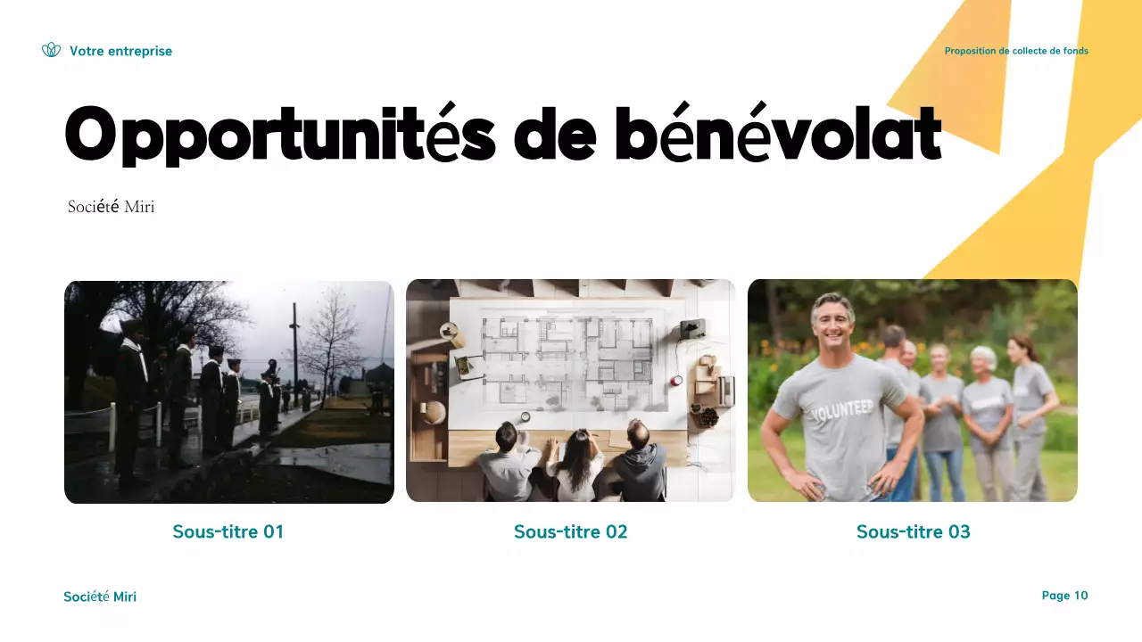 Présentation d'une proposition de collecte de fonds moderne en jaune et sarcelle