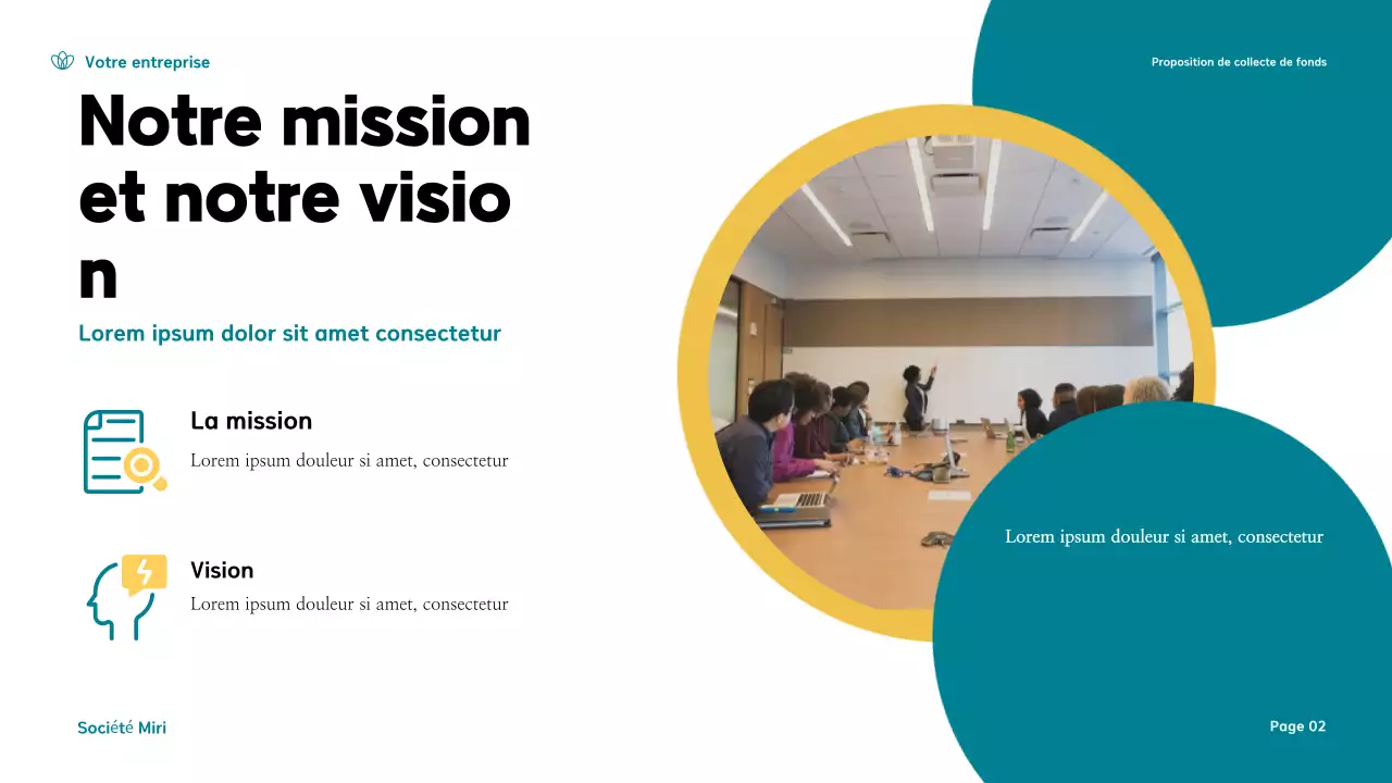 Présentation d'une proposition de collecte de fonds moderne en jaune et sarcelle