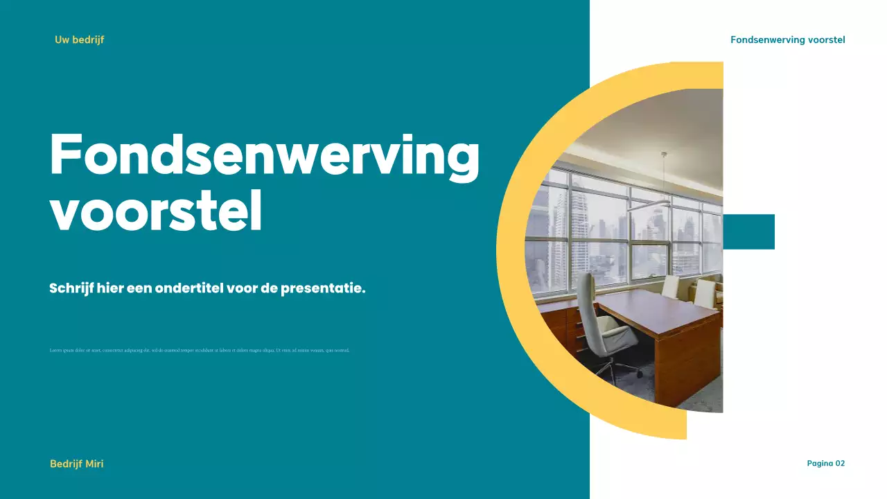 Teal and Yellow Modern Fondsenwerving Voorstel Presentatie
