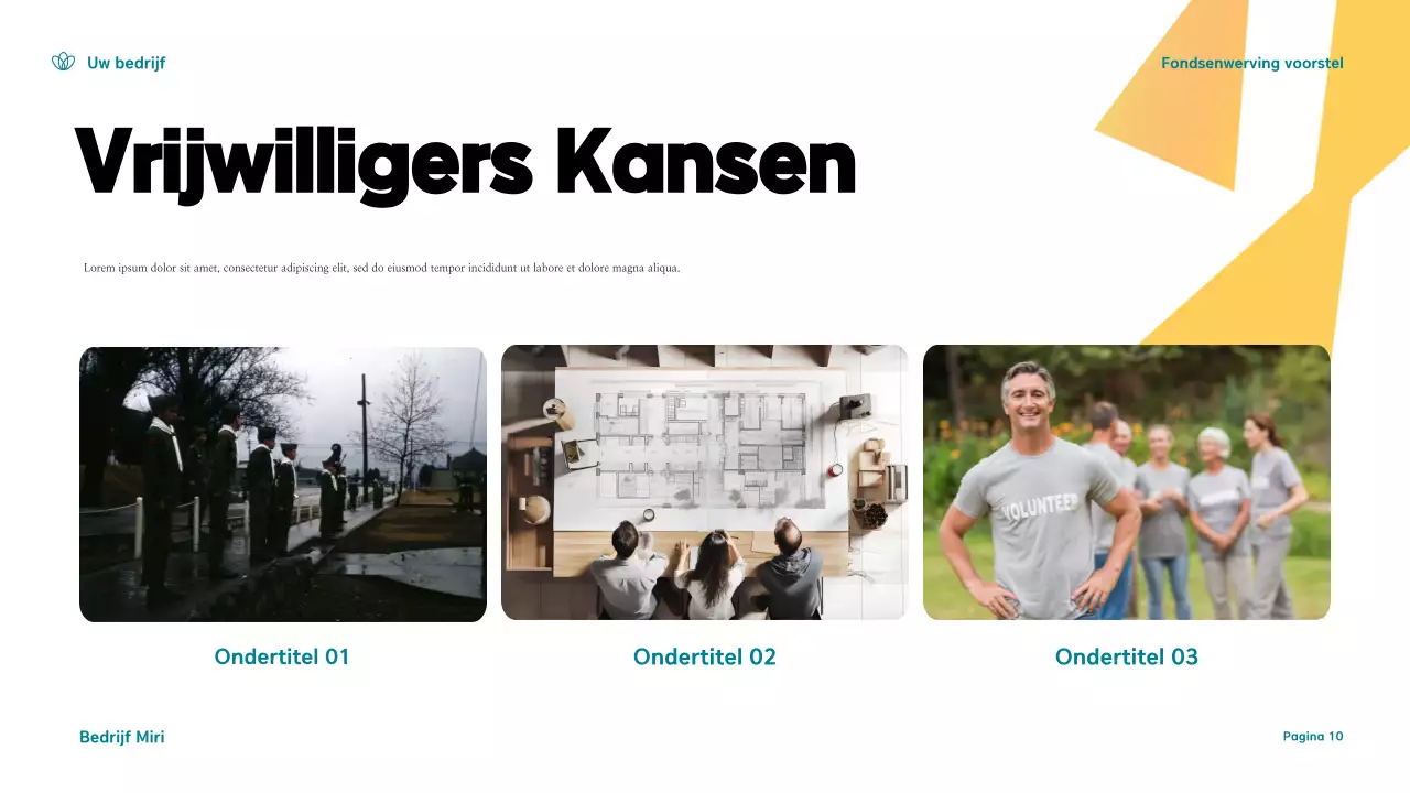 Teal and Yellow Modern Fondsenwerving Voorstel Presentatie