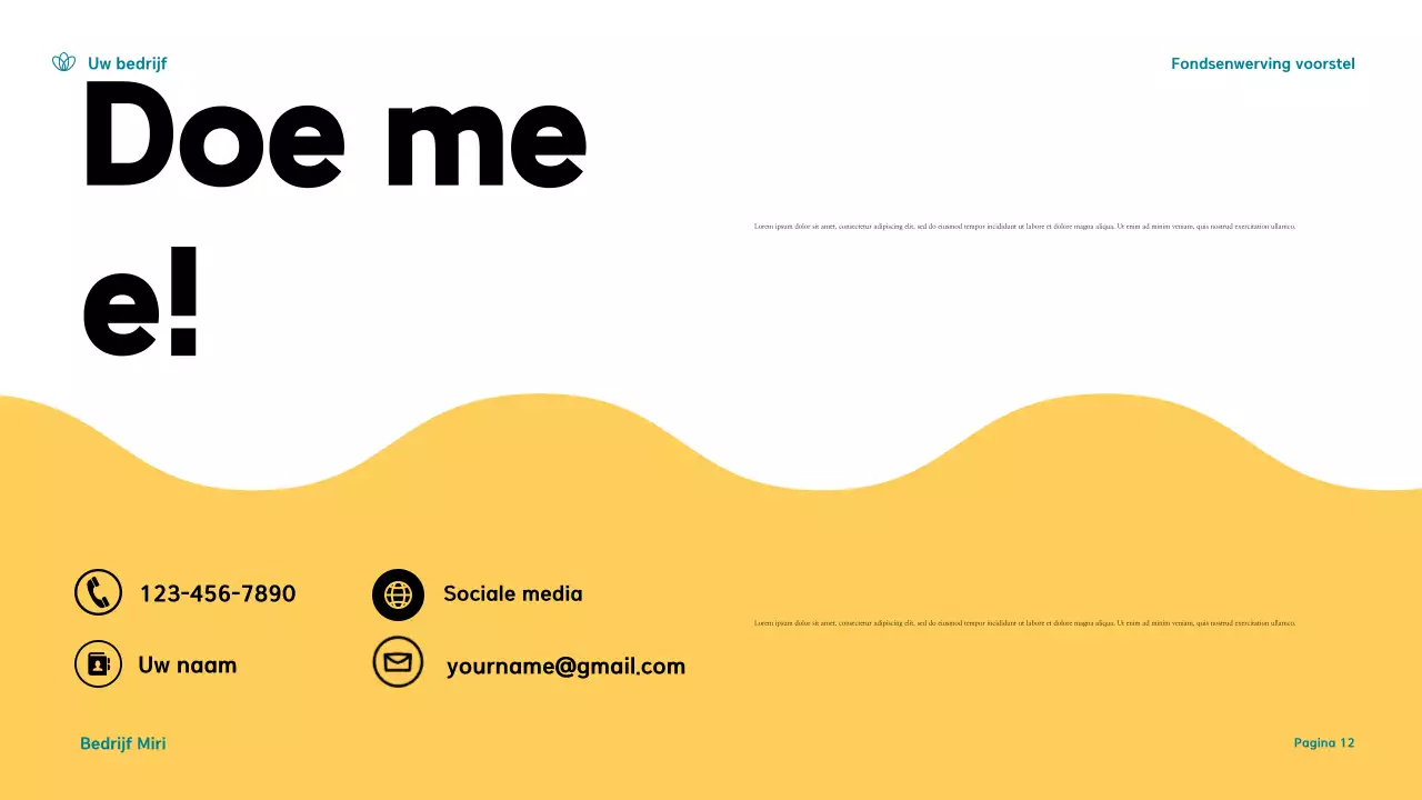 Teal and Yellow Modern Fondsenwerving Voorstel Presentatie