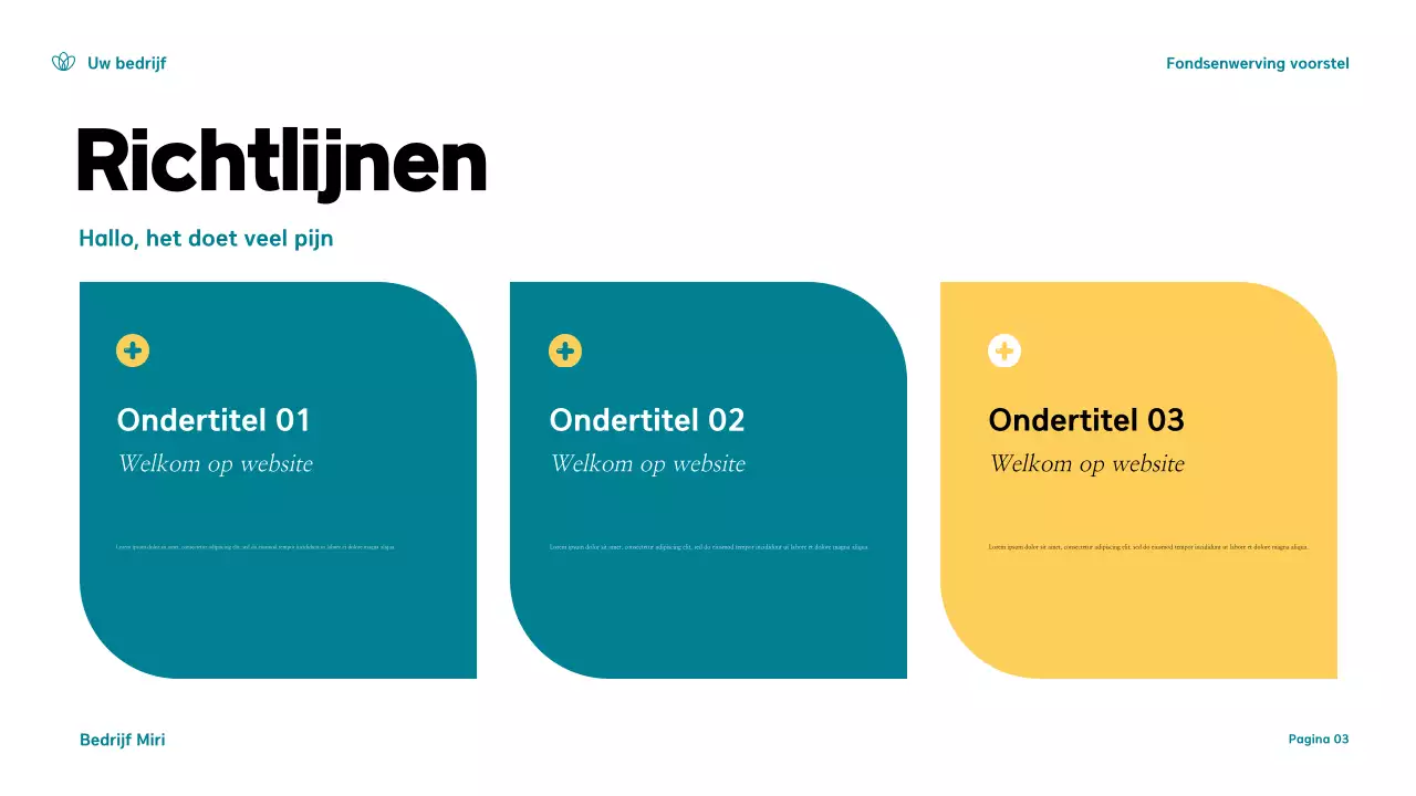 Teal and Yellow Modern Fondsenwerving Voorstel Presentatie