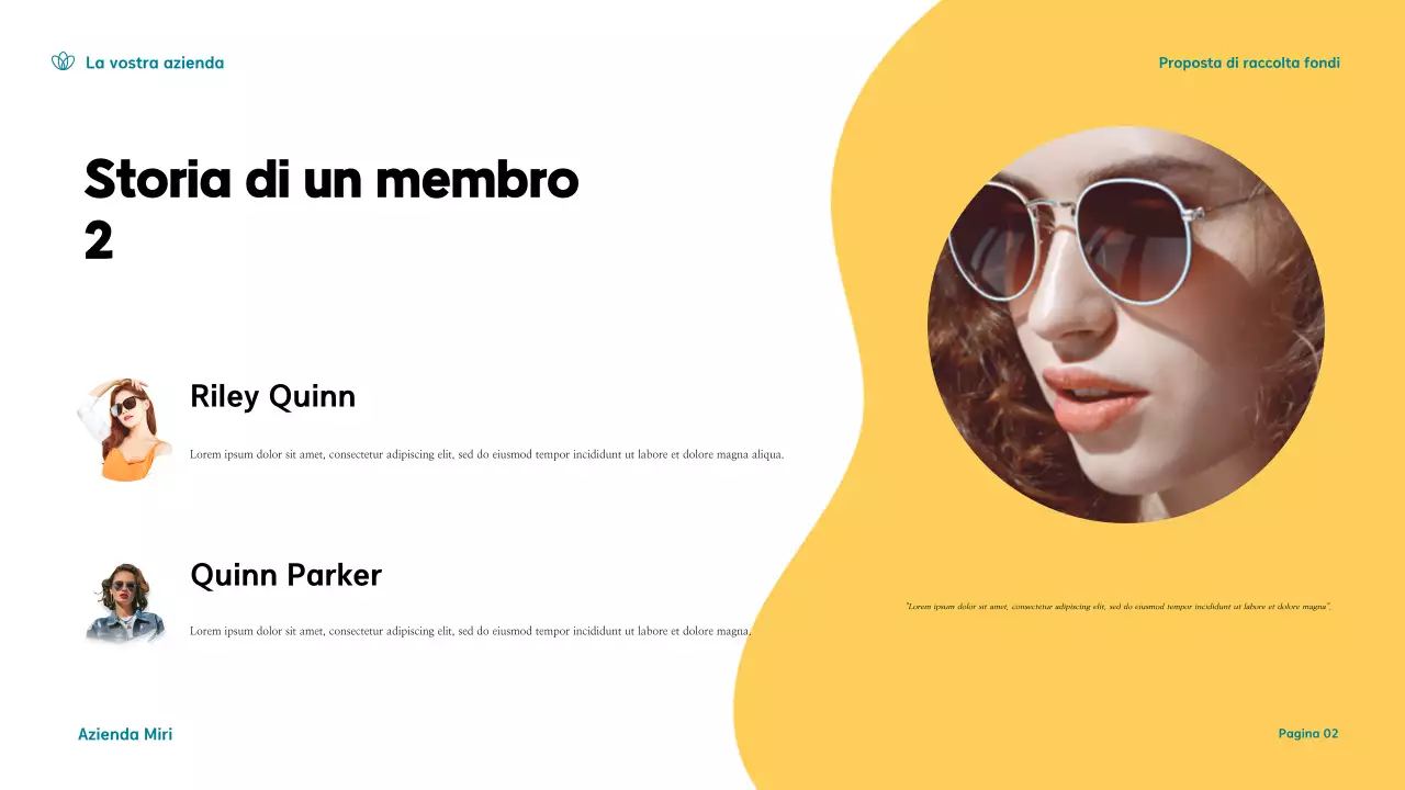 Presentazione di una moderna proposta di raccolta fondi in verde acqua e giallo