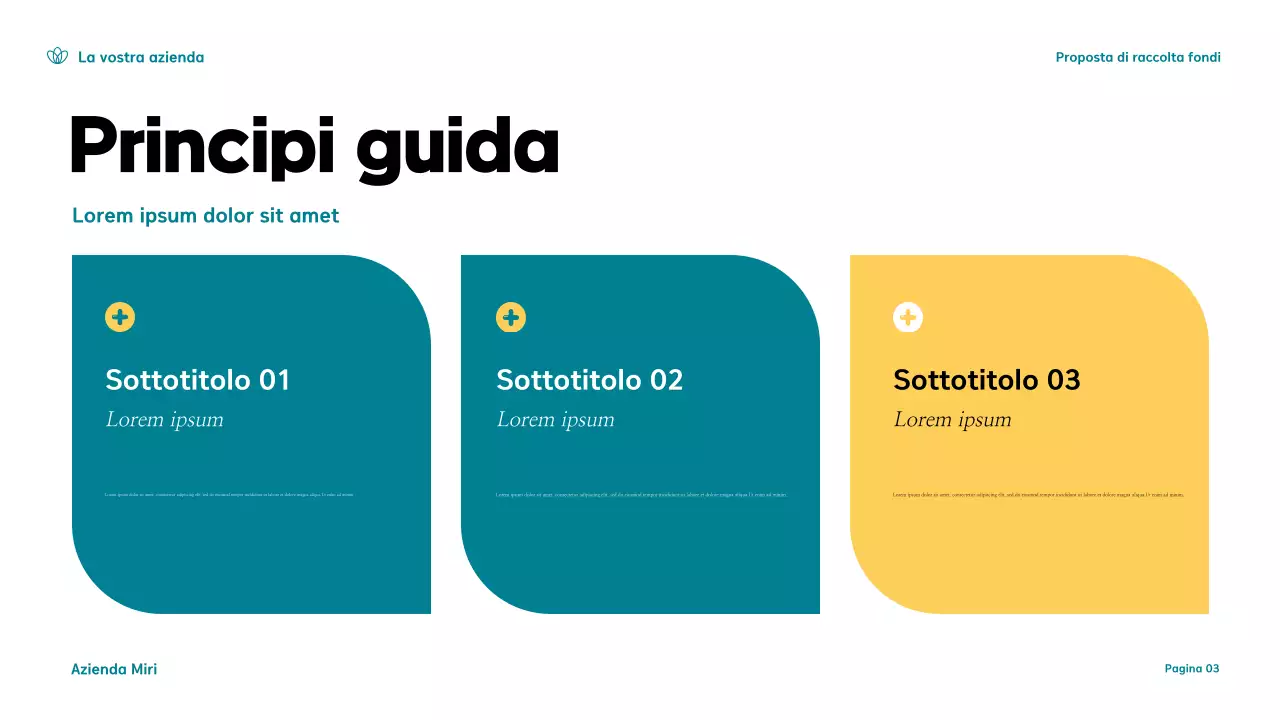 Presentazione di una moderna proposta di raccolta fondi in verde acqua e giallo