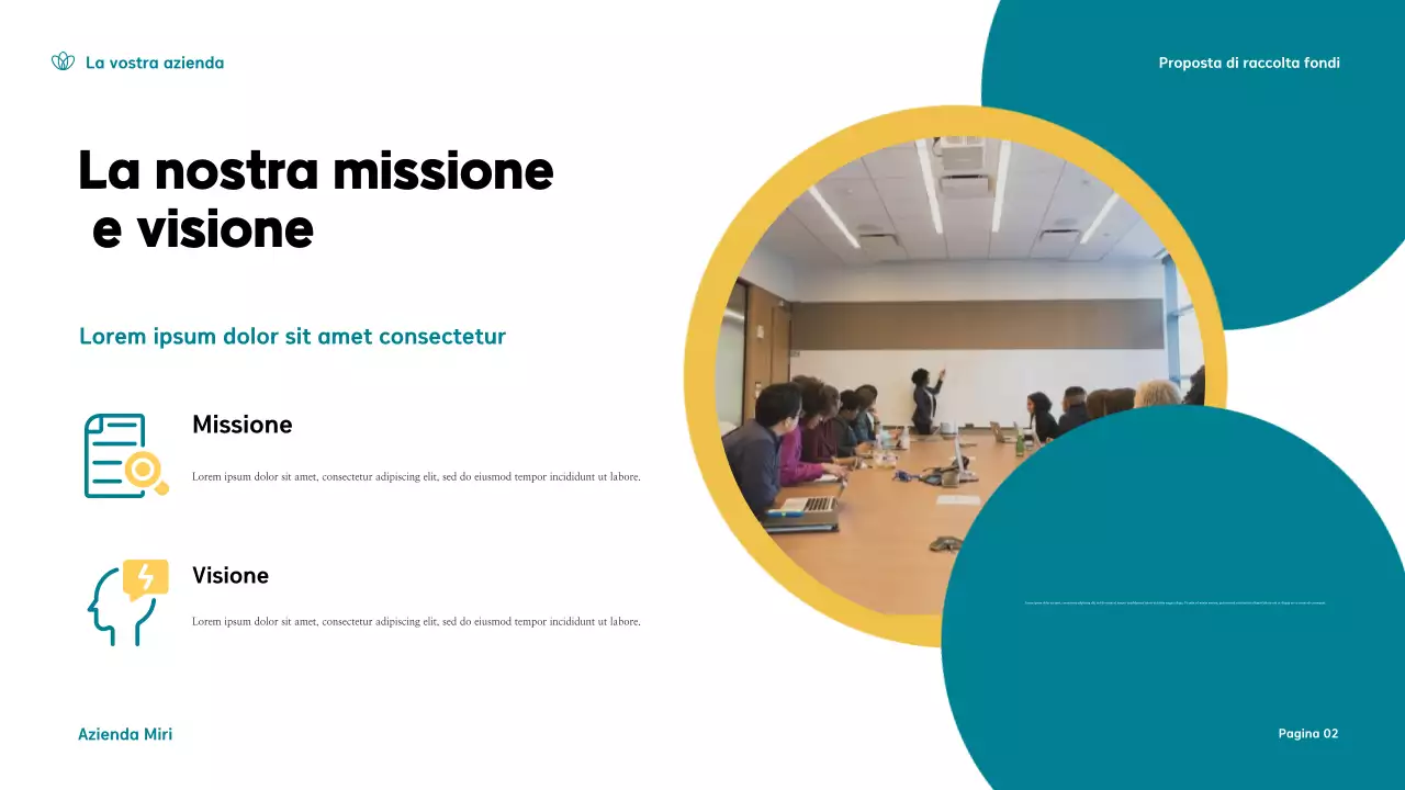 Presentazione di una moderna proposta di raccolta fondi in verde acqua e giallo