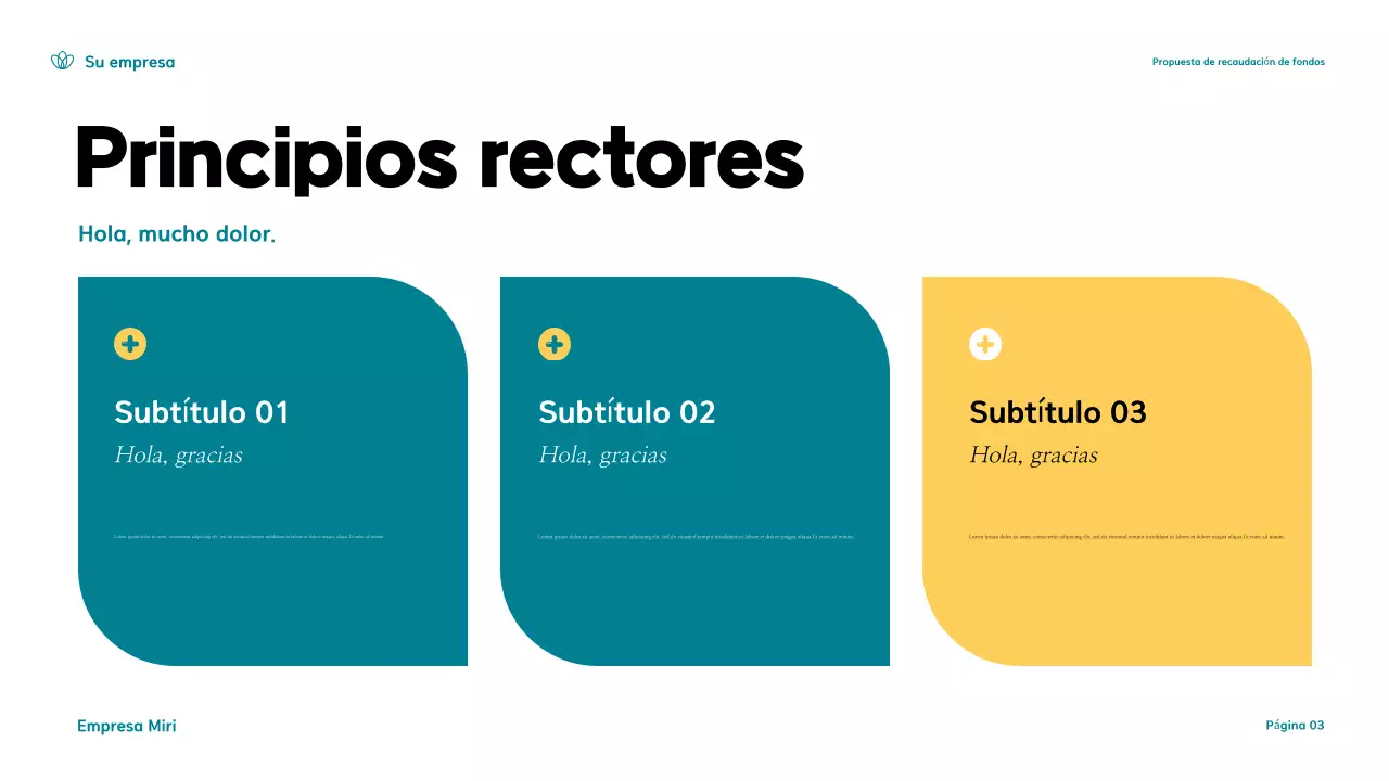 Presentación de una propuesta moderna de recaudación de fondos en verde azulado y amarillo