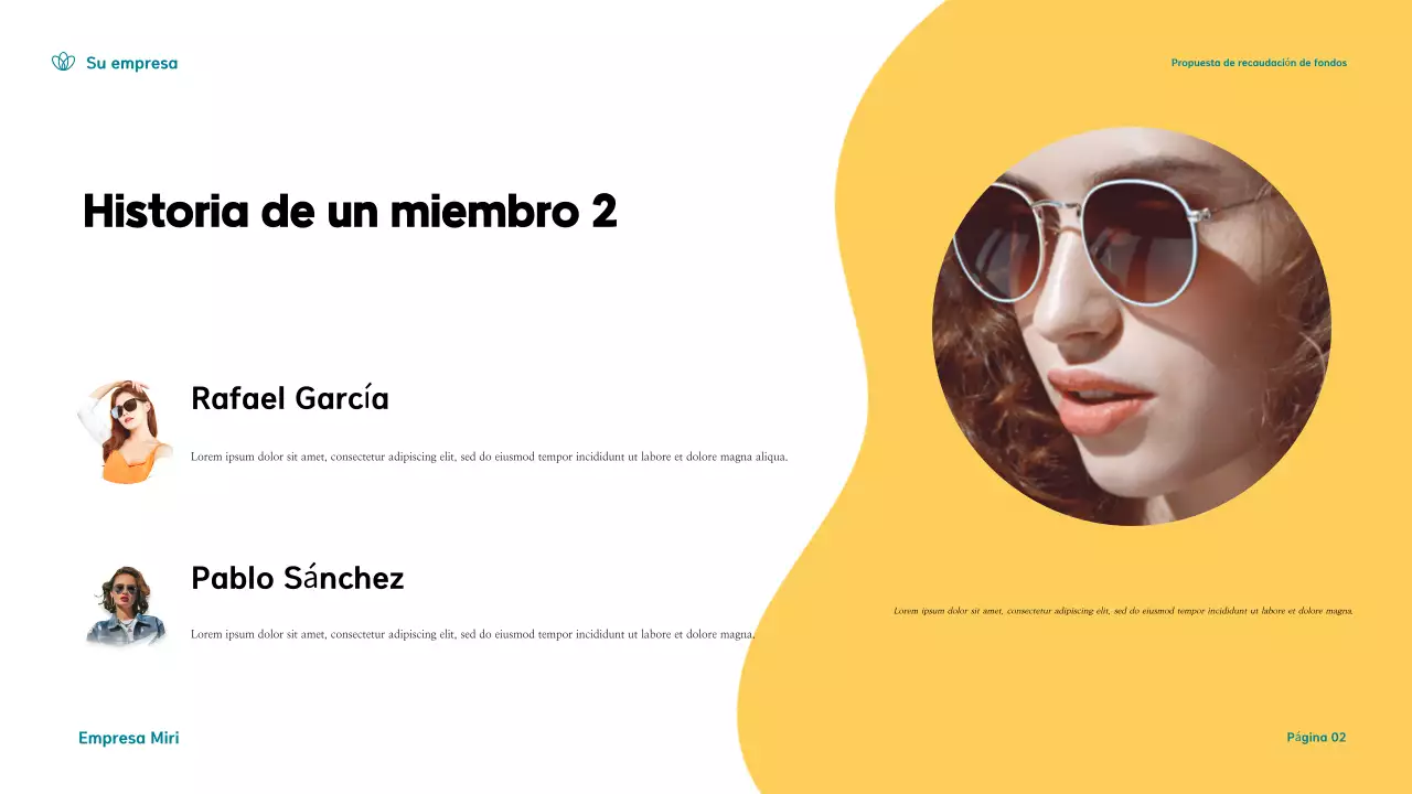 Presentación de una propuesta moderna de recaudación de fondos en verde azulado y amarillo