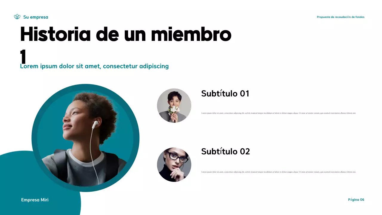 Presentación de una propuesta moderna de recaudación de fondos en verde azulado y amarillo