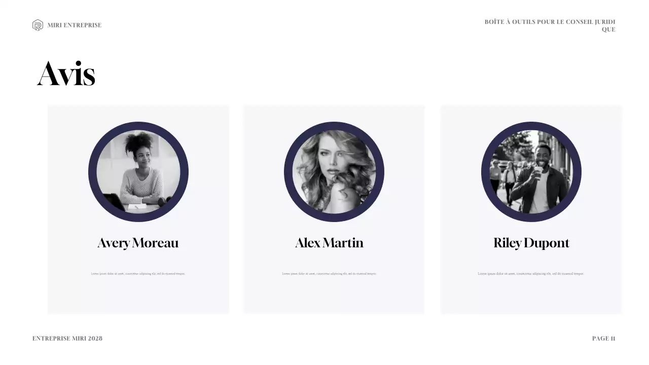 Présentation de la boîte à outils de consultation juridique moderne marine et or