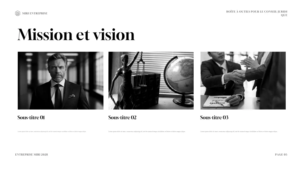 Présentation de la boîte à outils de consultation juridique moderne marine et or