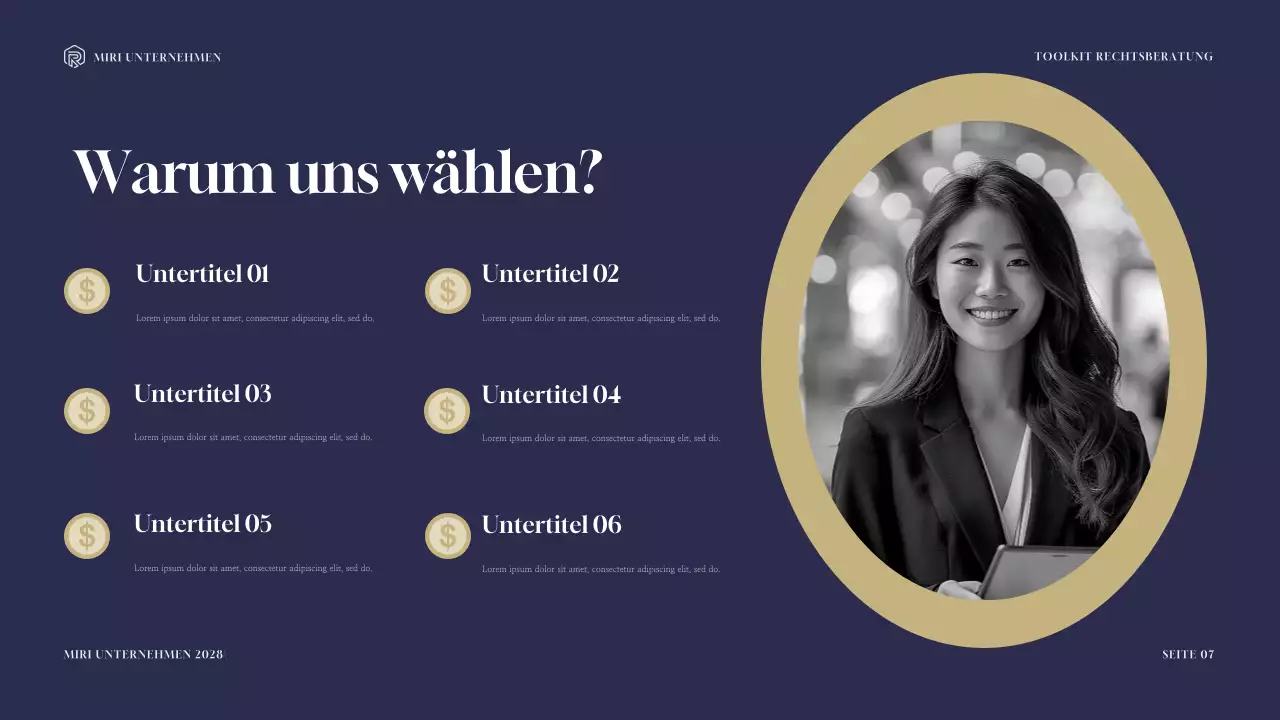 Navy and Gold Modern Legal Consulting Toolkit Präsentation