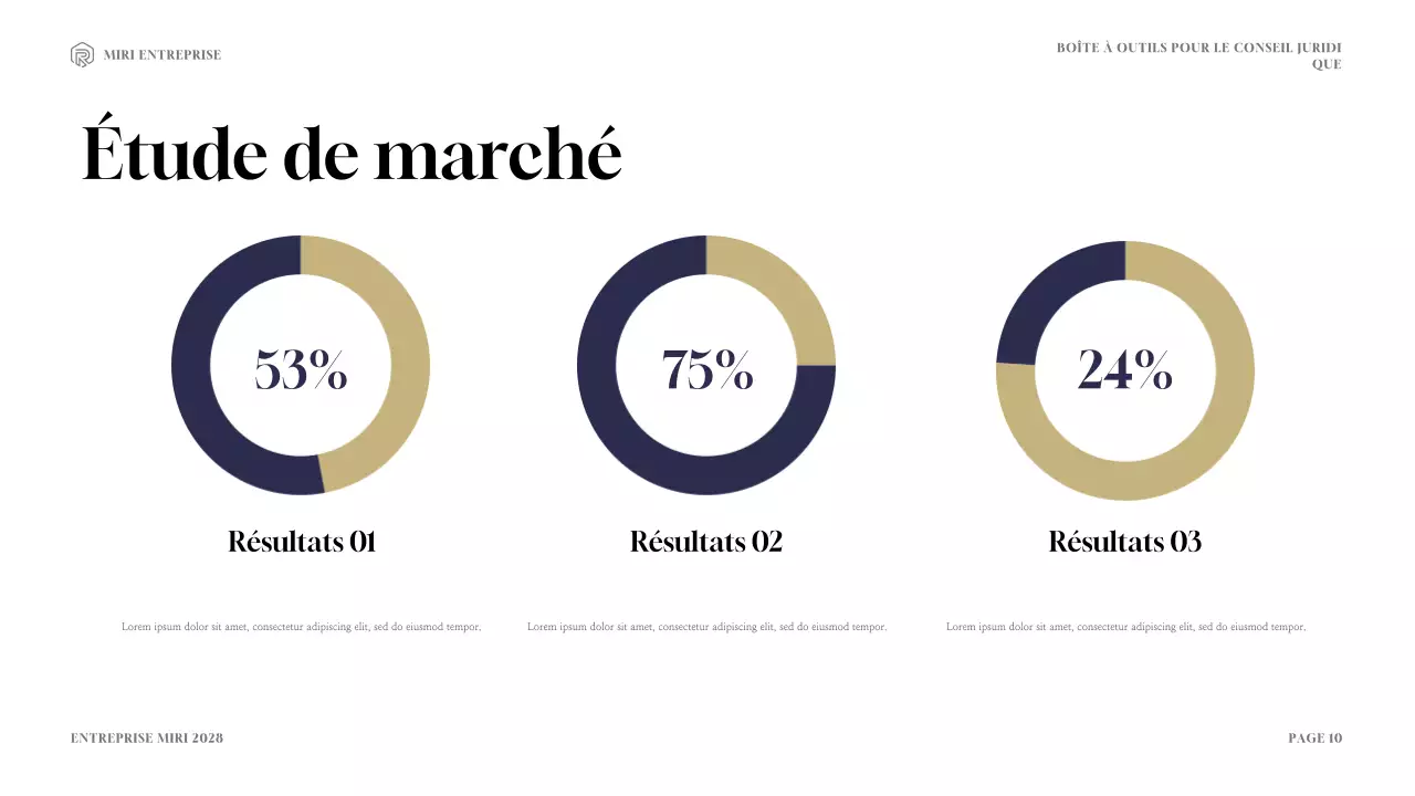 Présentation de la boîte à outils de consultation juridique moderne marine et or