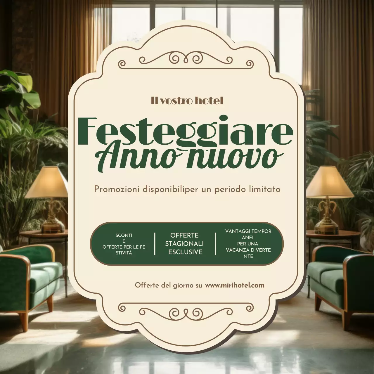 Hotel verde e beige Promozione del nuovo anno sui social media