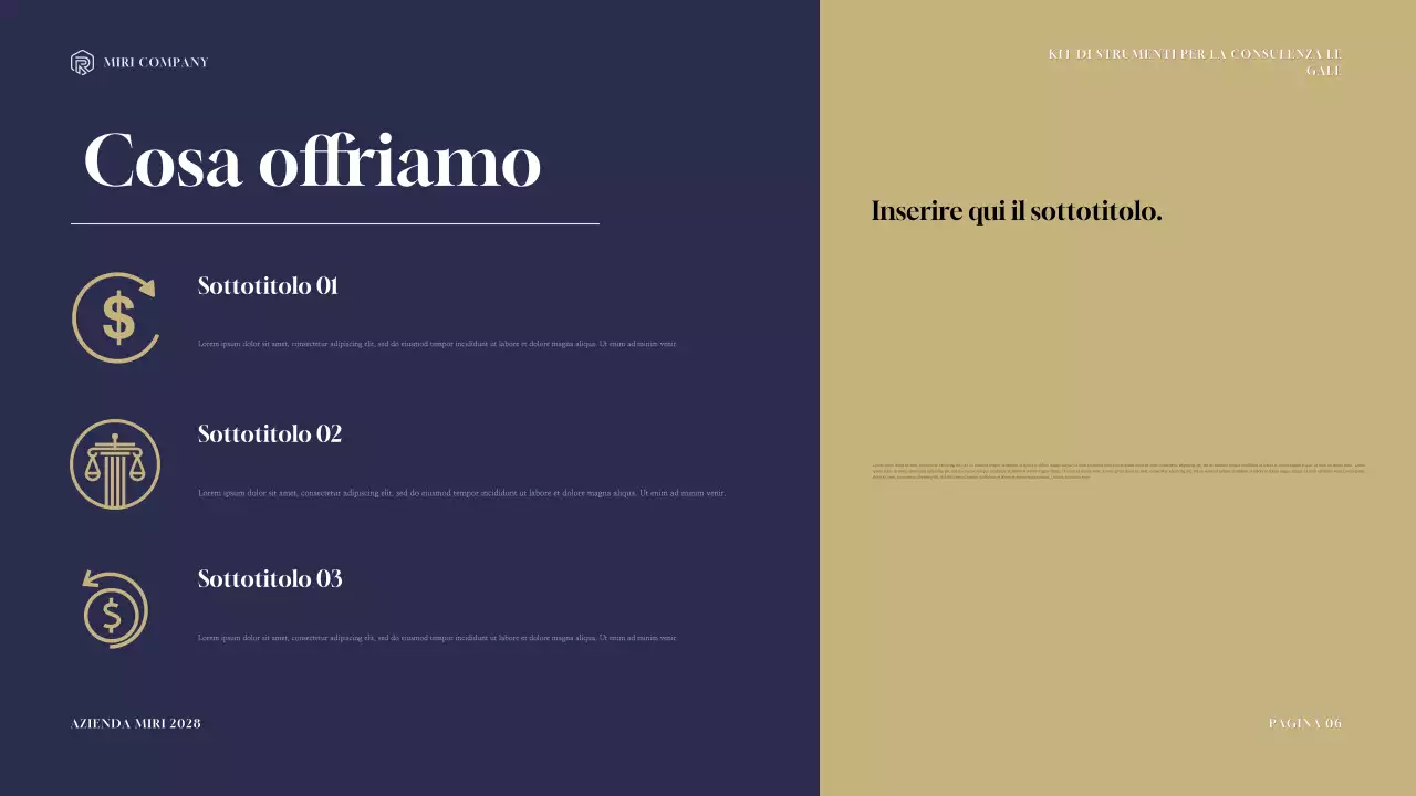 Presentazione del Toolkit di consulenza legale moderna Navy e Gold