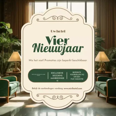 Groen en Beige Hotel Nieuwjaar Promotie Social Media