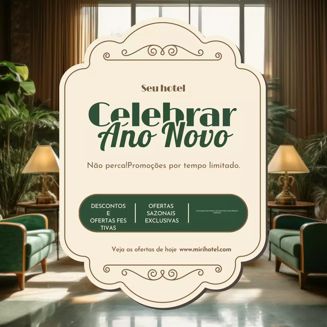 Promoção de Ano Novo do Hotel Green and Beige nas redes sociais