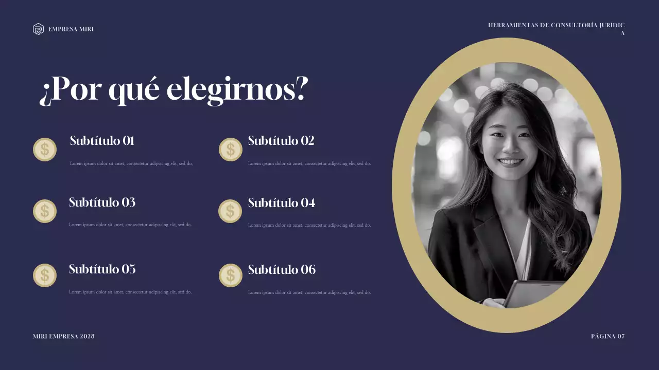 Presentación del kit de herramientas de consultoría jurídica moderna Navy and Gold