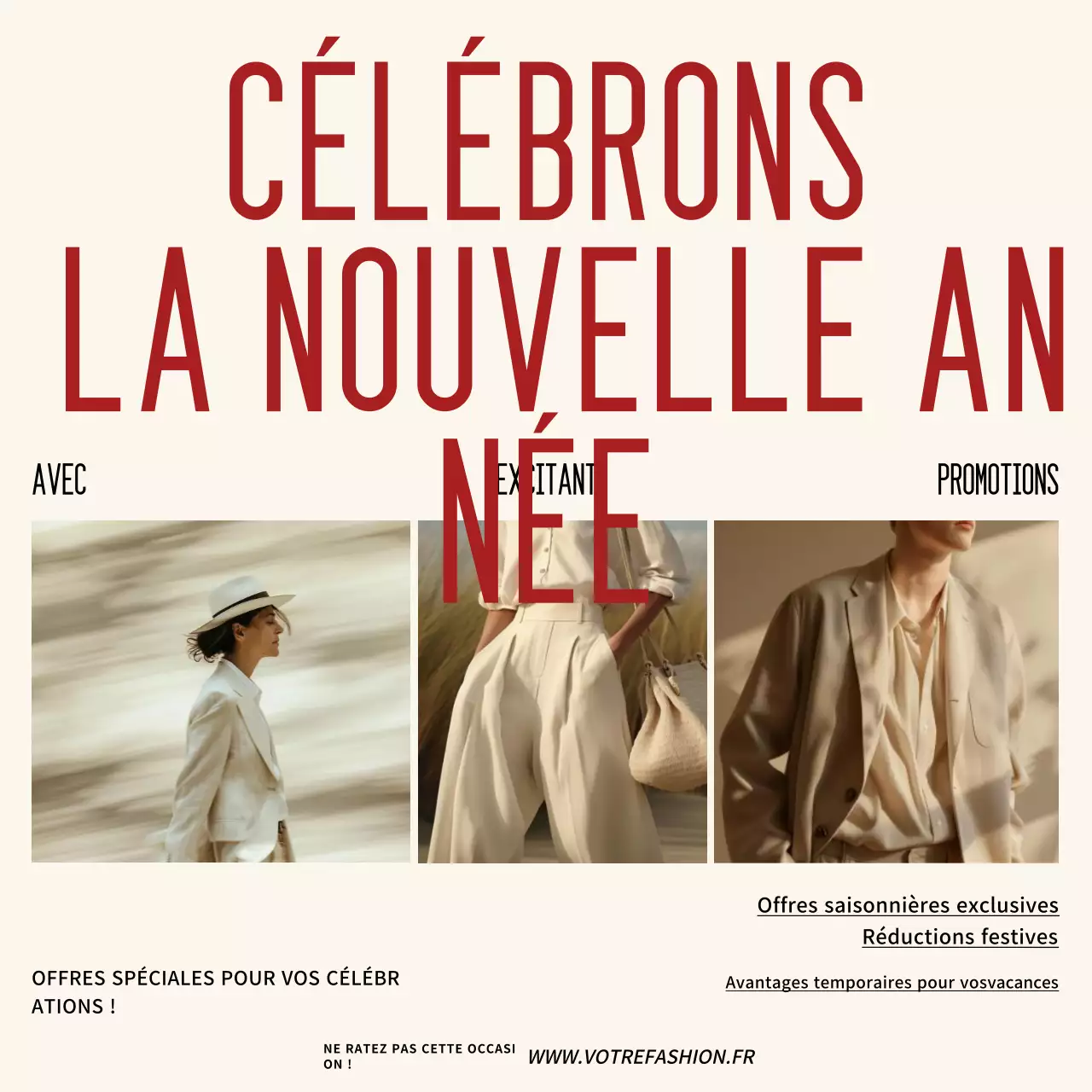 Cream and Red Fashion New Year Promotion Social Media