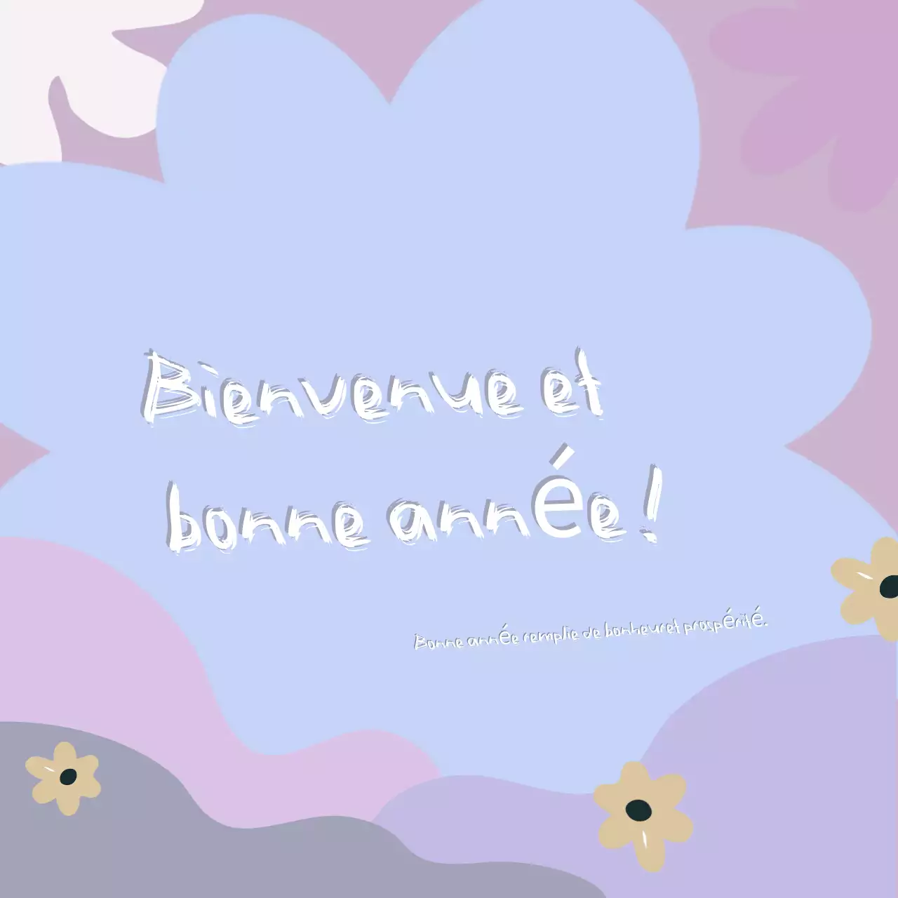 Carte de vœux pour le Nouvel An en violet et en fleurs organiques