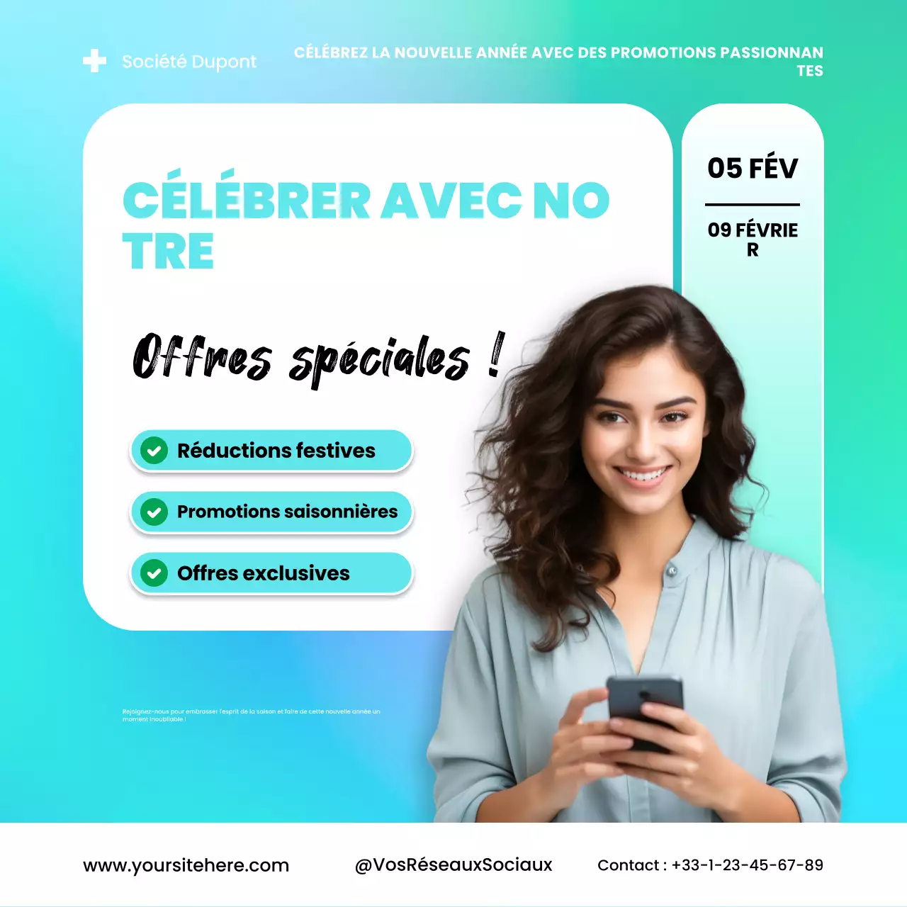 Promotion du Nouvel An en bleu et blanc Carré social