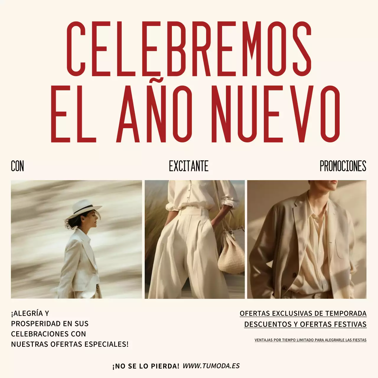 Crema y rojo Moda Año Nuevo Promoción Medios de comunicación social