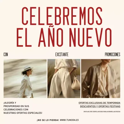 Crema y rojo Moda Año Nuevo Promoción Medios de comunicación social