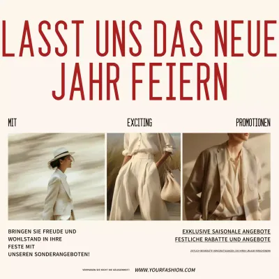 Creme und rote Mode Neujahrsaktion Soziale Medien