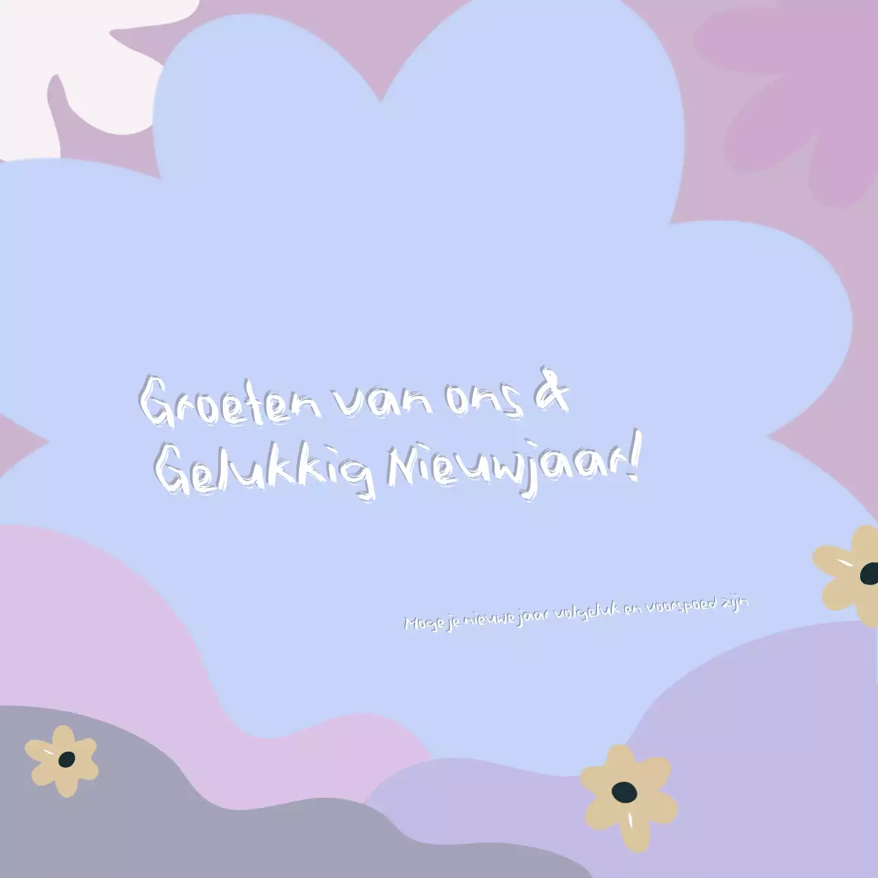 paarse biologische bloemen nieuwjaarskaart