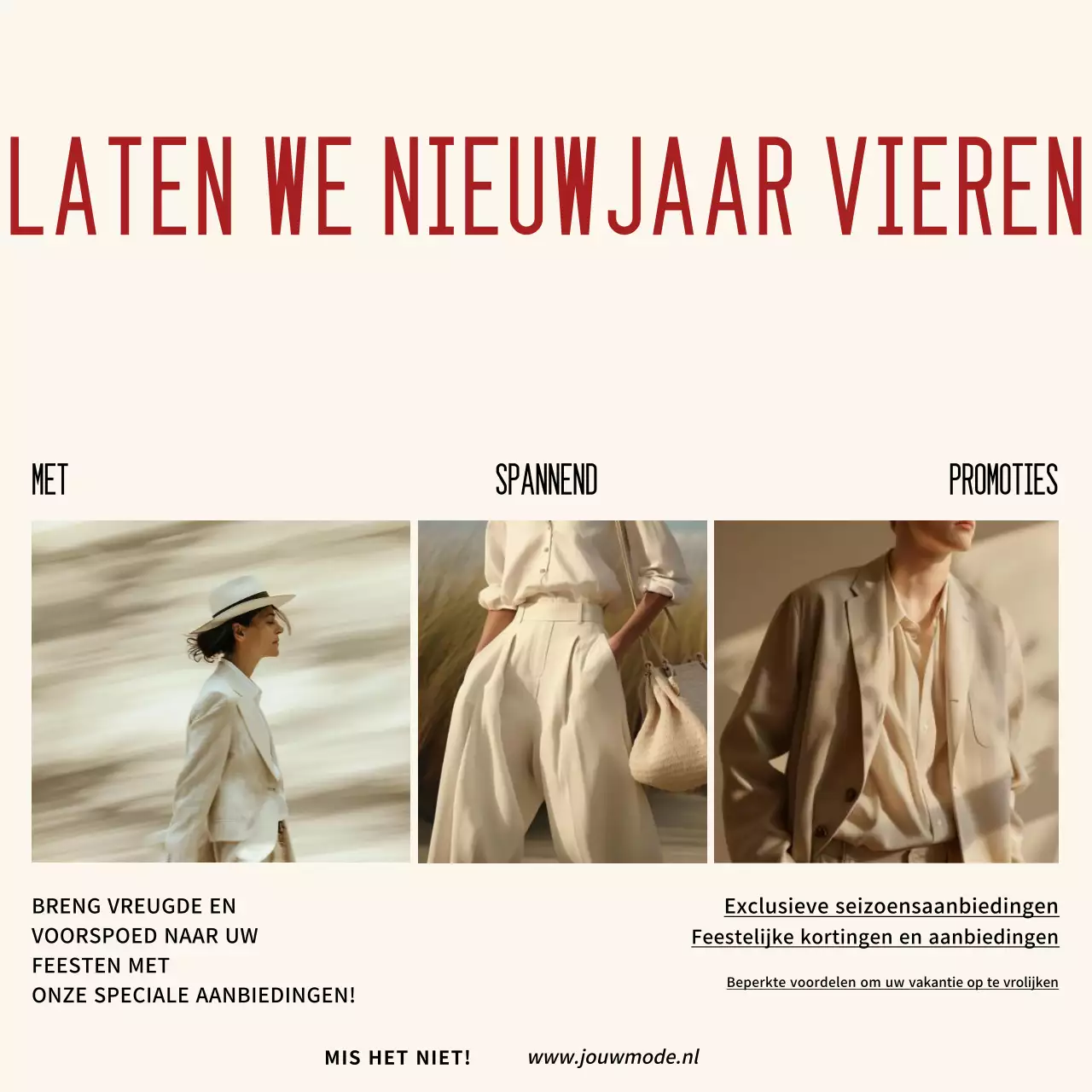 Crème en rood Mode Nieuwjaar Promotie Social Media