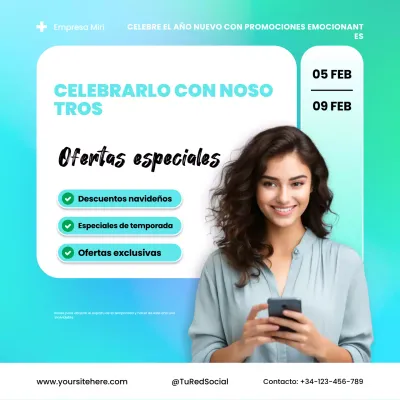 Plaza azul y blanca de promoción de Año Nuevo en las redes sociales