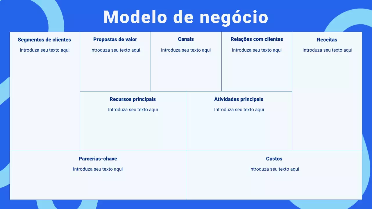 Modelo de negócio moderno em azul e branco