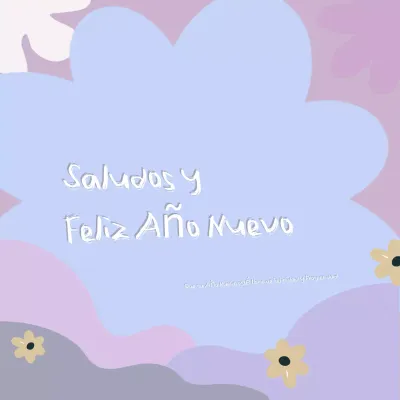 Tarjeta de Año Nuevo floral orgánica morada