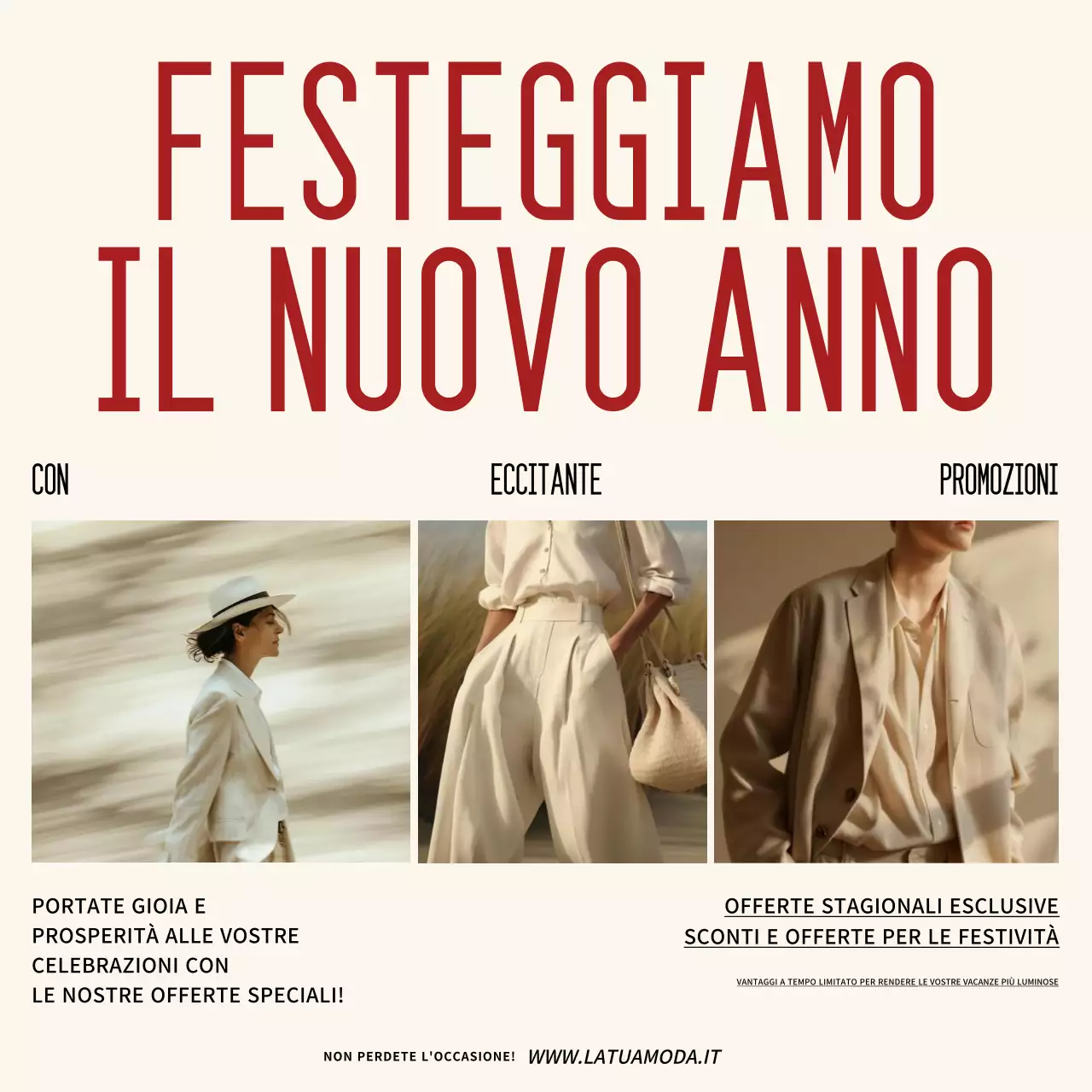 Crema e rosso Moda Capodanno Promozione sui social media