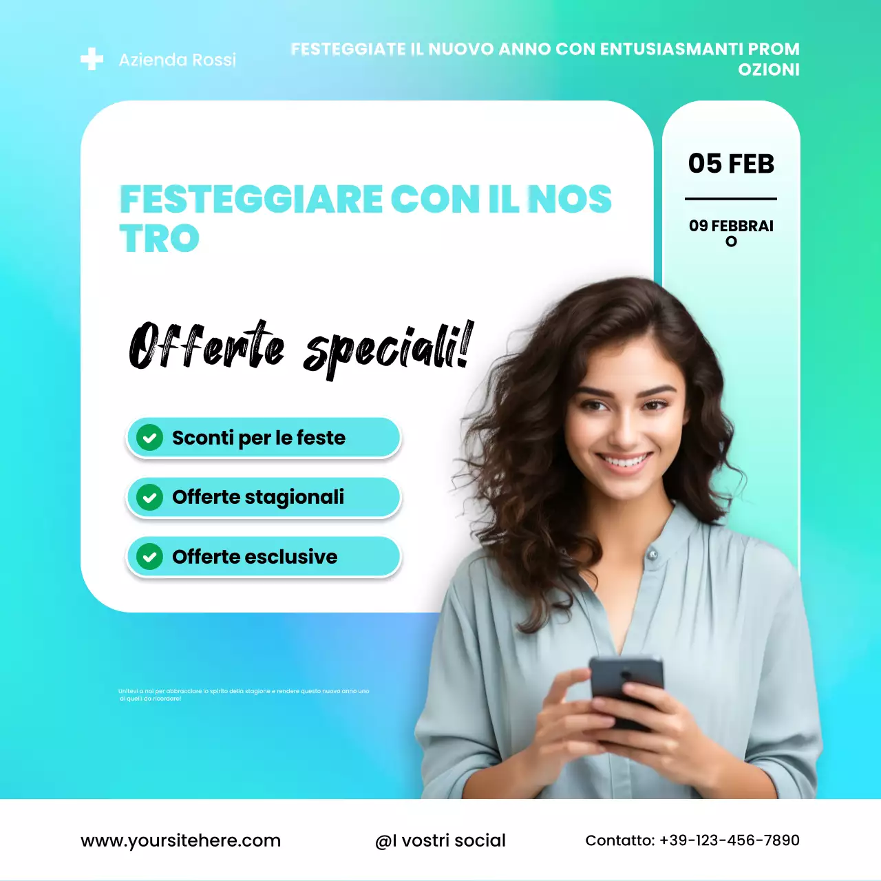 Promozione del nuovo anno in bianco e blu Social Media Square