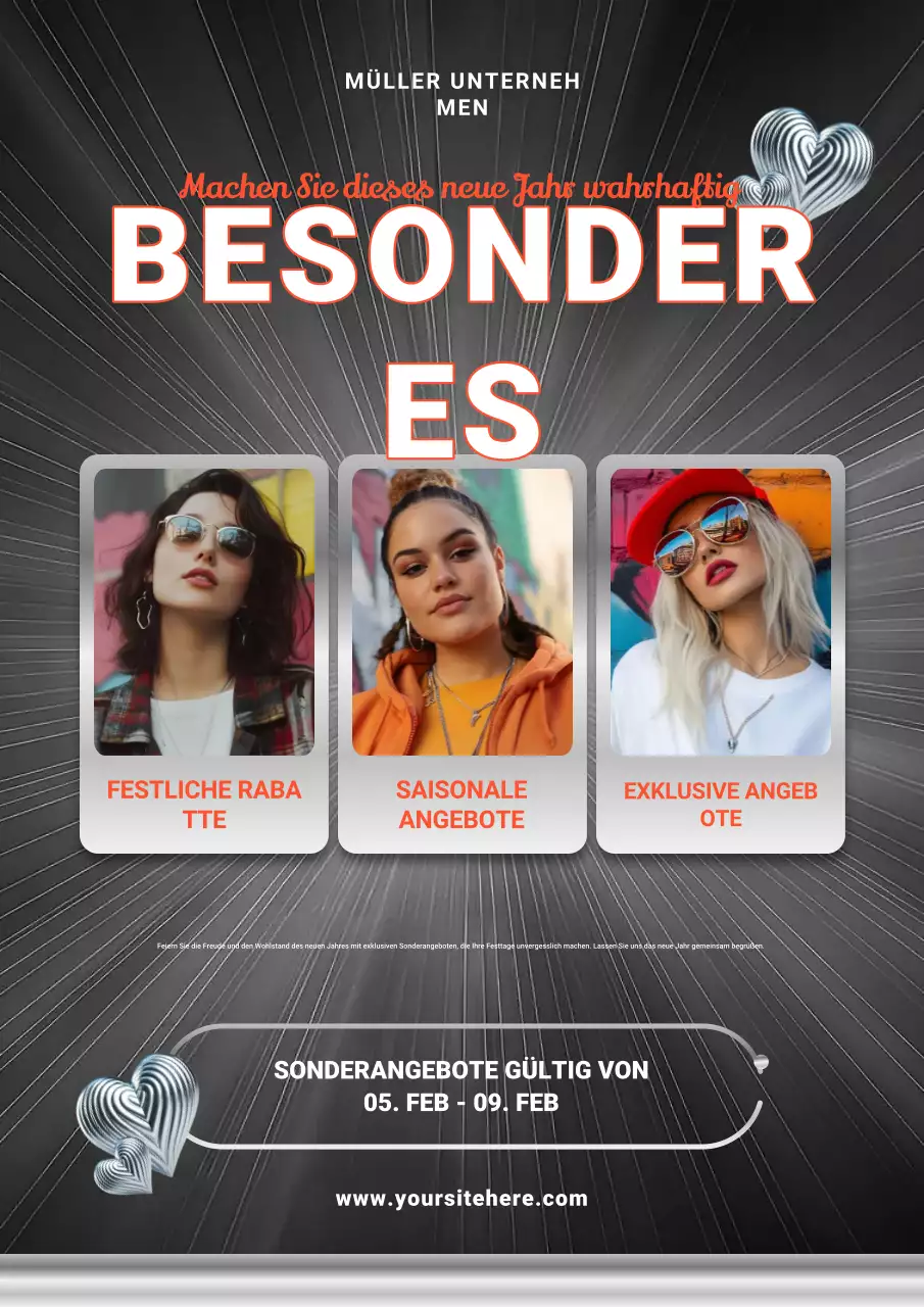 Schwarz-silbernes Neujahrs-Poster