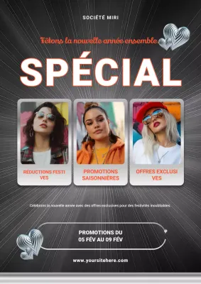 Affiche promotionnelle du Nouvel An en noir et argent