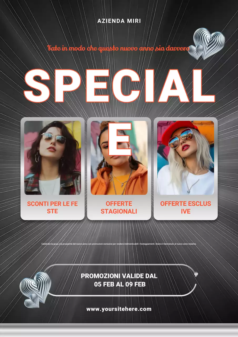 Poster promozionale di Capodanno nero e argento