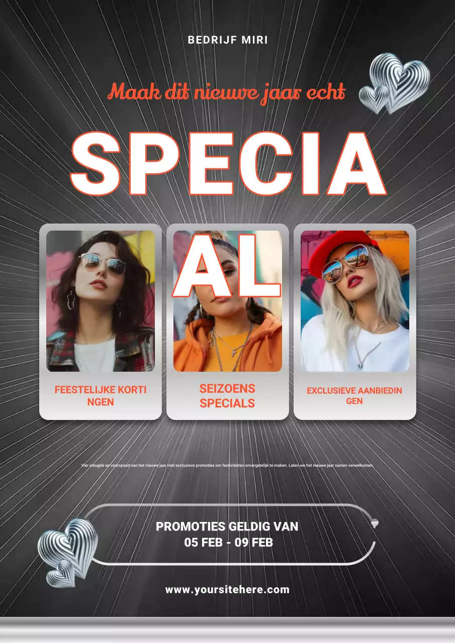 Zwarte en zilveren nieuwjaarsposter