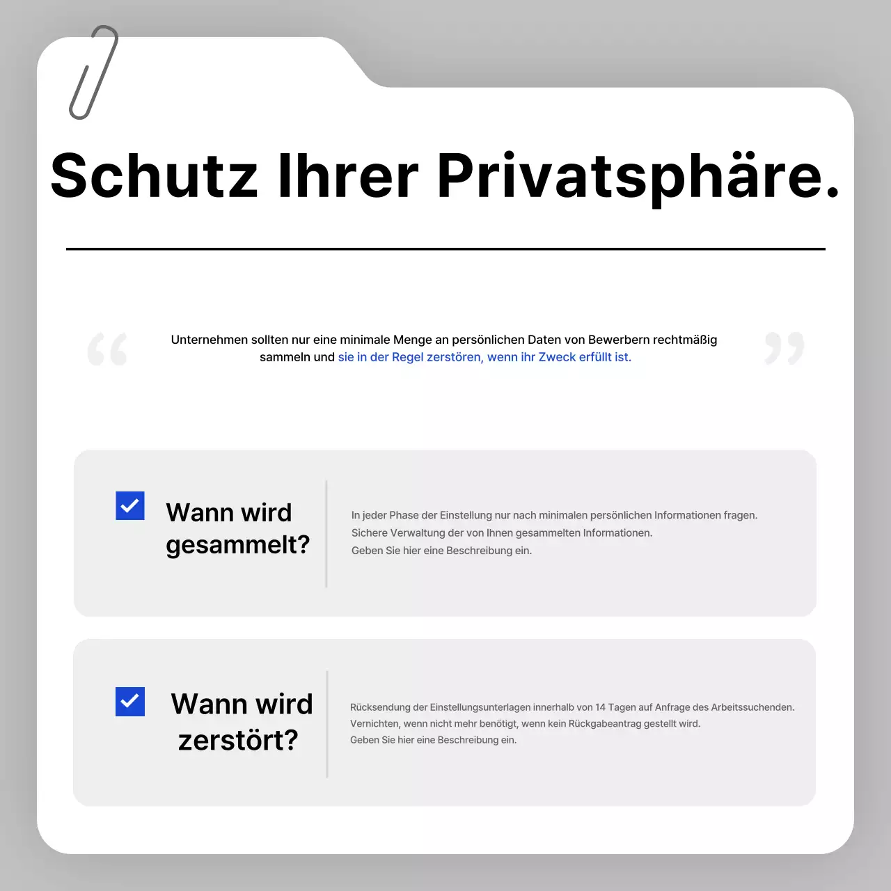Graue saubere Einstellungsmitteilungen