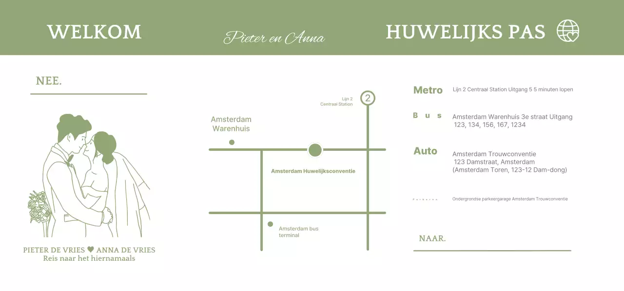 Vliegtuigticket motief huwelijksuitnodiging