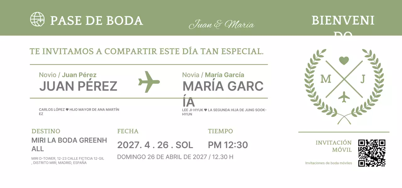 Invitación de boda con motivo de billete de avión